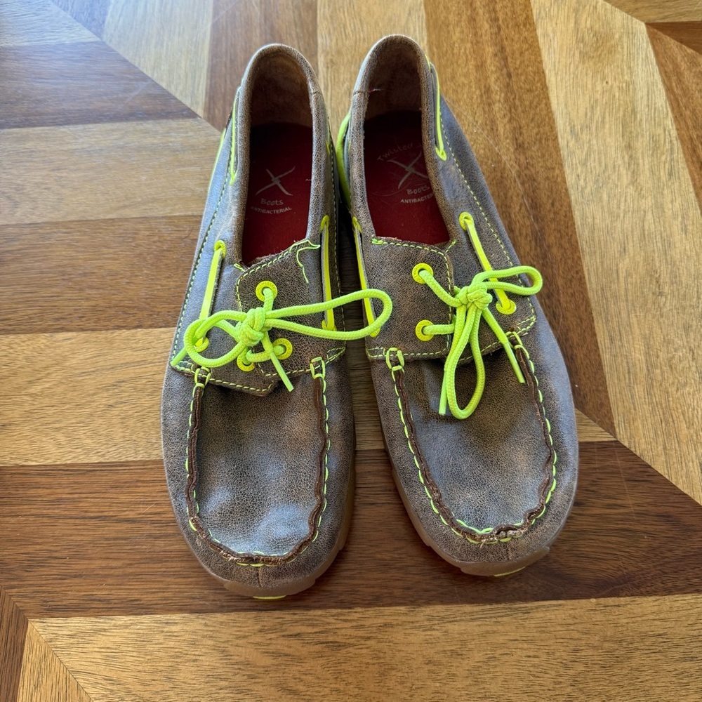Twisted X Big Boy Moccasins in Brown and Neon Green - Picture 1 of 10
